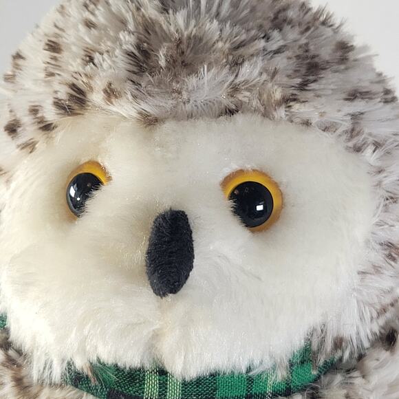 Plush Owl Toy with Green Plaid Scarf, Realistic Stuffed Animal - 11 Inches - Picture 10 of 11